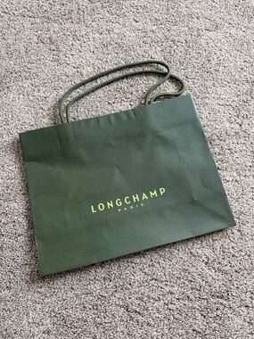 Longchamp Paris Medium Dark Green Logo Paper Shopping Bag